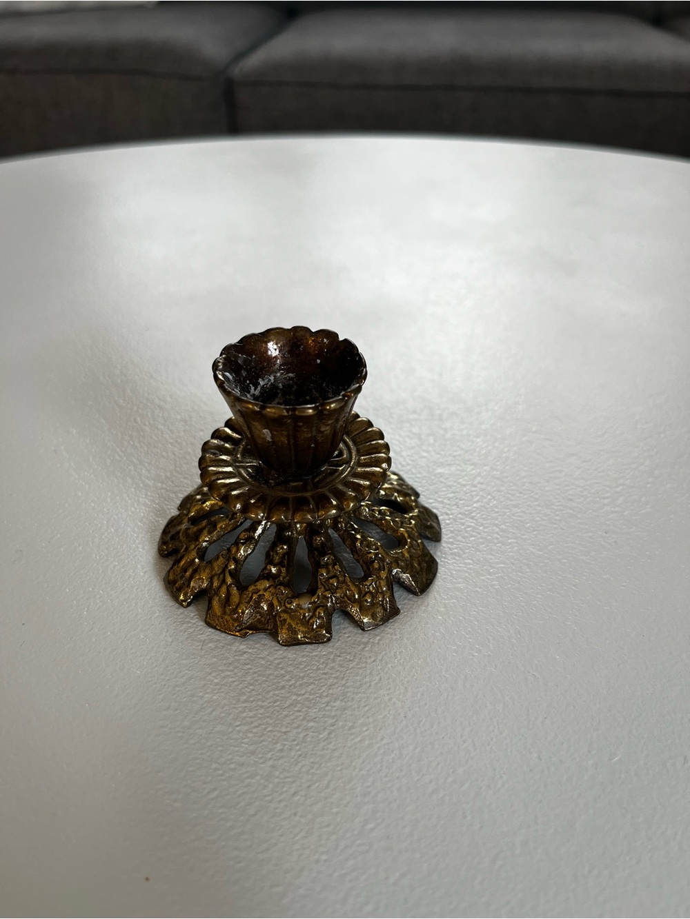 Vintage Brutalist Candle Holder - Brown/Gold
